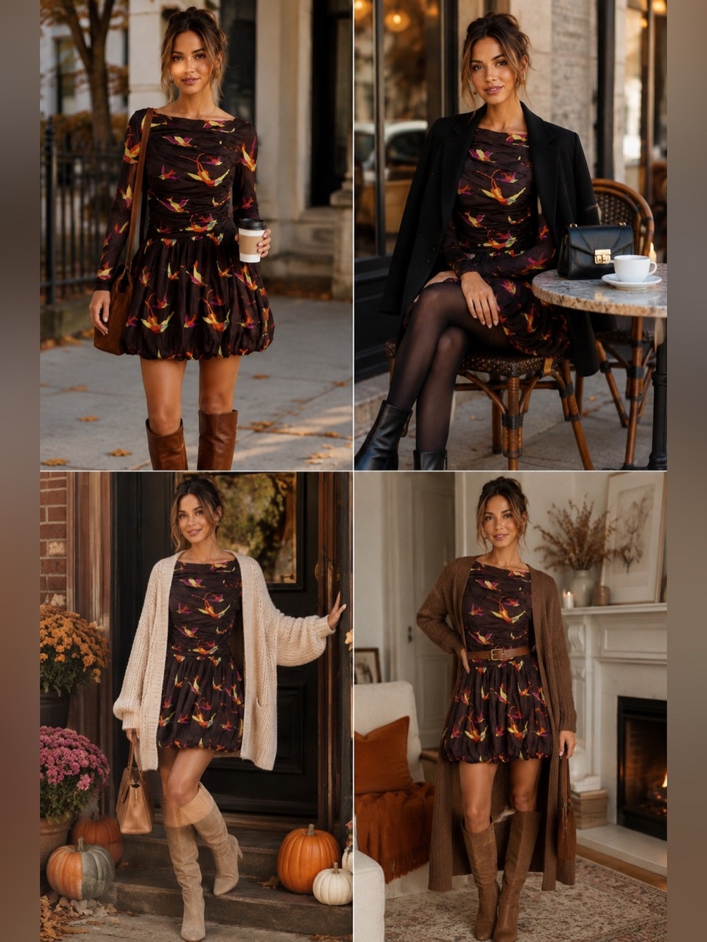 Leota Brown Long sleeve print dress. NWOT. Size Small.